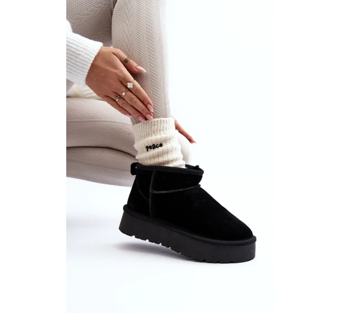 Modne Zamszowe Niskie Śniegowce Czarne Nucca
