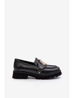 Zazoo 3485 Mokasyny Damskie Ze Złotą Ozdobą Skóra Naturalna