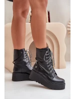 Kožené Botky Worker Na Platformě A Klínu model 21678220 Černé - Maciejka