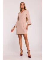 model 21296023 Šaty s širokými manžetami béžové - Moe model 21296023 Šaty s širokými manžetami béžové - Moe
