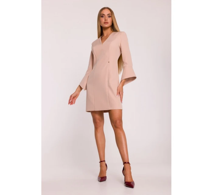 model 21296023 Šaty s širokými manžetami béžové - Moe model 21296023 Šaty s širokými manžetami béžové - Moe