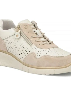 kožené dámské ažurové béžové tenisky na model 22097341 - FILIPPO