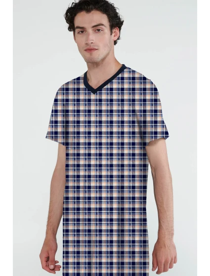 Vamp - Bavlnená kockovaná pánska nočná košeľa 20624 - Vamp Vamp - Bavlnená kockovaná pánska nočná košeľa 20624 - Vamp