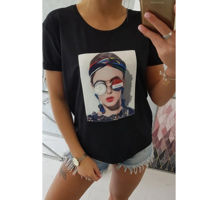 Dámska grafická blúzka čierna