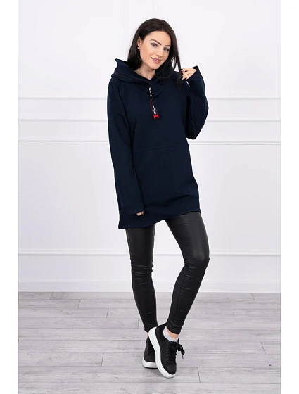 Oversize tmavě modrá tunika na zip s kapucí