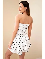 Dámsky viskózový overal s bodkami a volánom ecru