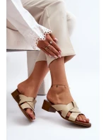 Zazoo 40236 Skórzane Klapki Damskie Na Niskim Obcasie Beżowe