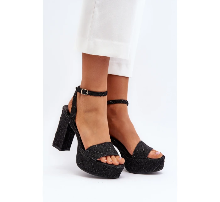 Džínové sandály na podpatku černé model 21649730 - Boto