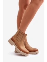 Wsuwane Botki Damskie Na Płaskim Obcasie Skórzane Lewski 3611 Brązowe