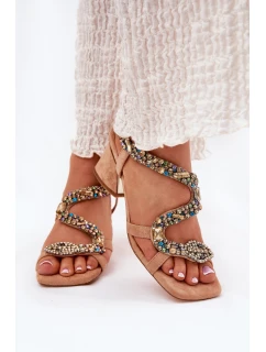 Sandały Damskie Na Słupku Z Kryształkami Artiker 56C1377 Beżowe