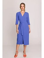 S396 Šaty v strednej dĺžke so zavinovacími detailmi - modré