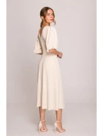 S400 Šaty s puzdrovými rukávmi - krémové