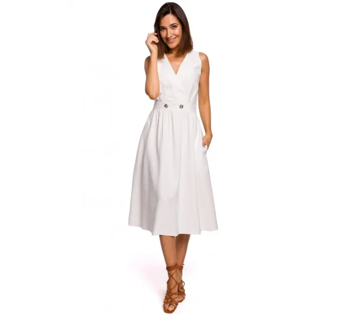 S224 Šaty bez rukávov s umelým zavinovaním - čierne