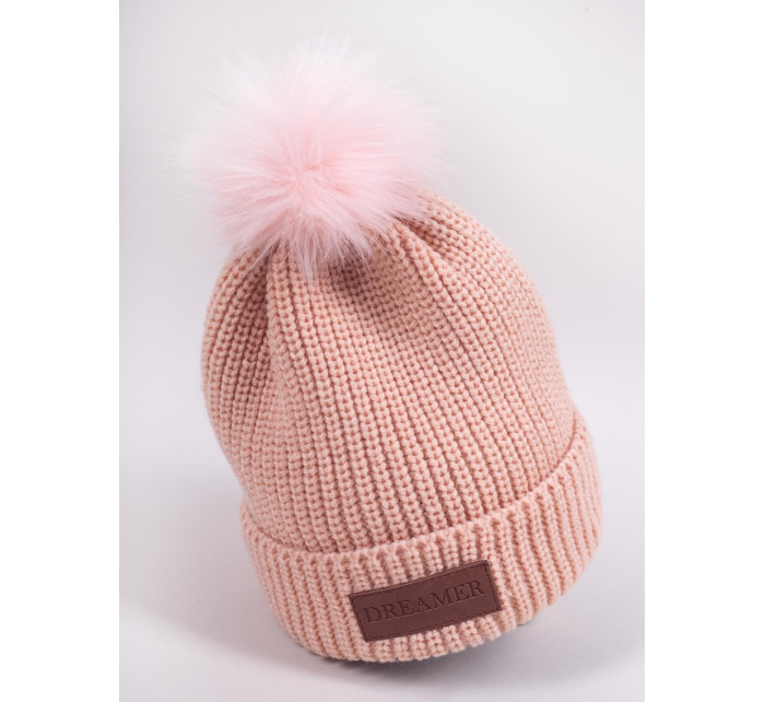 Yoclub Chlapecká zimní čepice s bambulí CZZ-0505G-AA10 Pink