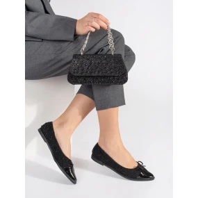 Pohodlné čierne baleríny pre ženy bez podpätku