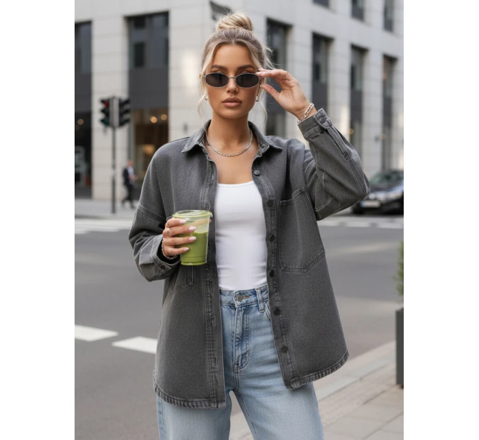 Dámska džínsová oversize košeľová bunda šedá FashionStreet TY5601