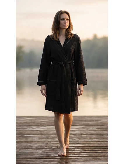 Dámsky vaflový župan s kapucňou Vestis Saimaa Black Beauty