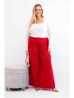 Dámske Plus veľkosť široké nohavice so skladaním červená