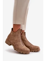 Ocieplane Botki Damskie Z Przetarciami Eko Skórzane Brązowo-Złote Verietta