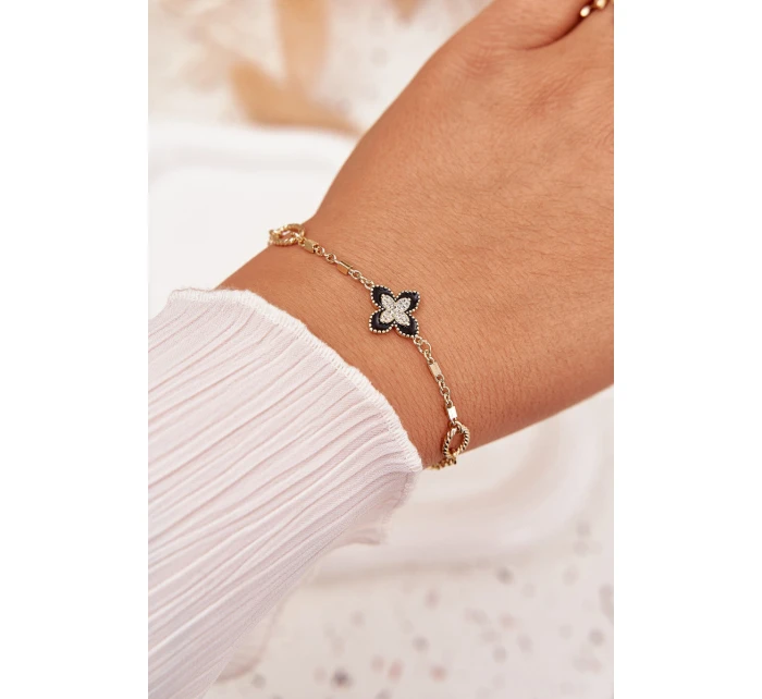 Náramek s čtyřlístkem chirurgická ocel zlatá Náramek s čtyřlístkem chirurgická ocel zlatá