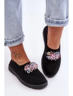 Dámske tenisky Slip-on s kameňmi Black Simple