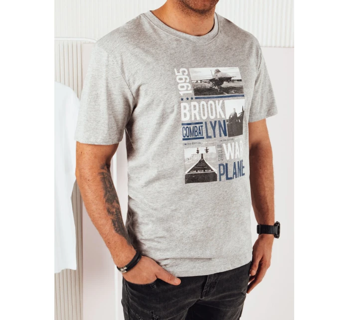 Pánske sivé tričko s potlačou FashionStreet RX5452