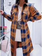 Hnedo-tmavo modrý dámsky károvaný košeľový kabát (8424) Hnedo-tmavo modrý dámsky károvaný košeľový kabát (8424)
