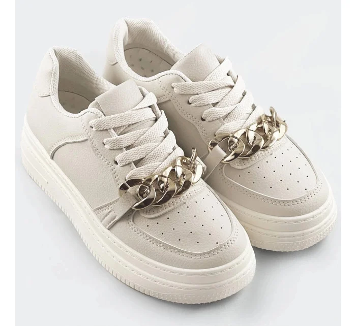 Béžové dámske športové topánky s retiazkou (B-545)