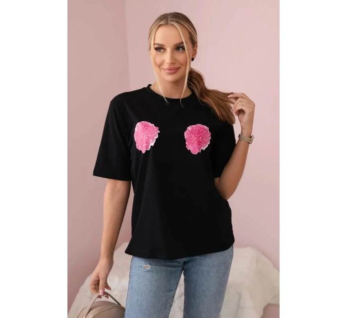 Bavlněná halenka s květinovým potiskem černý