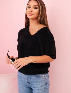 Dámský svetr z měkkého model 21291605 materiálu s V výstřihem krátký rukáv černý - K-Fashion
