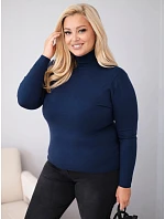 Dámský viskózový svetr Plus Size s rolákem v klasickém střihu modrý