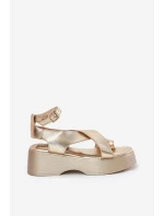 Sandały Damskie Na Platformie I Koturnie Eko Skórzane Złote Tenzorus Sandały Damskie Na Platformie I Koturnie Eko Skórzane Złote Tenzorus