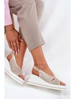 Dámské Kožené Sandály Na Klínu model 21695789 Zlaté - S.Barski