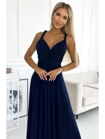 509-1 Elegantné dlhé šaty s viacerými viazankami - ZELENÉ