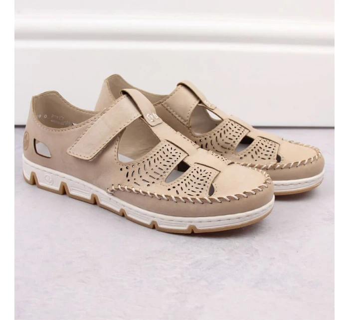 Rieker W RKR651 béžové kožené poltopánky s háčikom a pútkom Rieker W RKR651 béžové kožené poltopánky s háčikom a pútkom