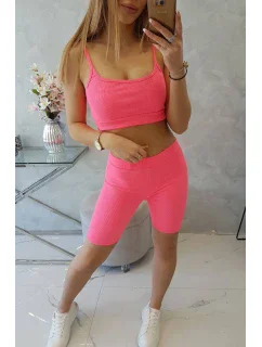 Súprava s nohavicami s vysokým pásom ružovej neónovej farby