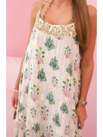 Dámské šaty na ramínka ze světlé viskózy s volánem fialka