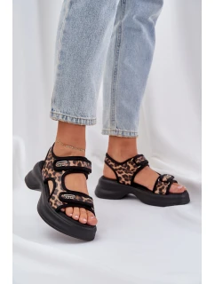 Eko Kožené Lehké Sandály Na Platformě Panther Hnědé