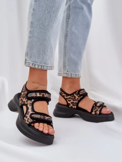 Eko Kožené Lehké Sandály Na Platformě Panther Hnědé