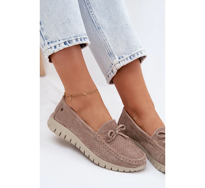 Dámské Mokasíny Z model 22107532 Semiše S Mašlí Béžové - VINCEZA