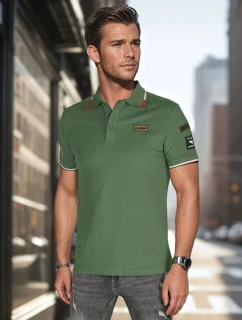 Pánske polo tričko so záplatami zelené FashionStreet PX0634