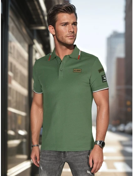 Pánske polo tričko so záplatami zelené FashionStreet PX0634