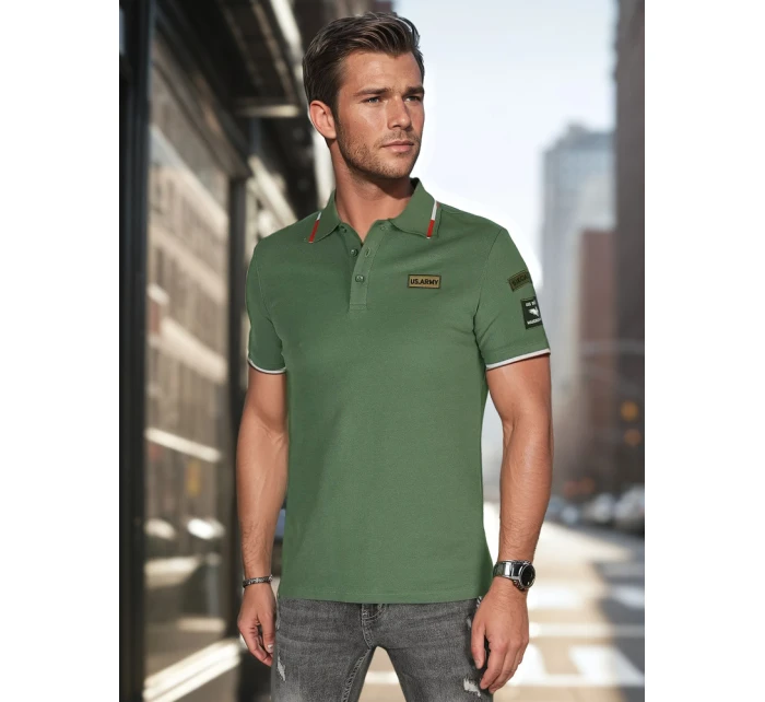 Pánske polo tričko so záplatami zelené FashionStreet PX0634