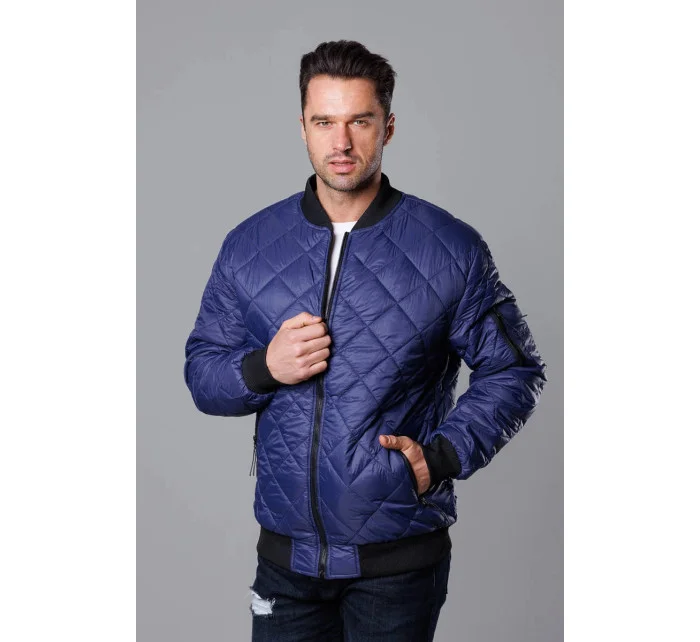 Tmavě modrá prošívaná pánská bunda typu "bomber" model 18344834 - J.STYLE