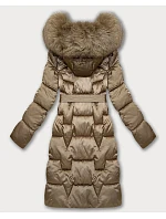 Béžová dámská zimní bunda s páskem model 21439644 - S'WEST Béžová dámská zimní bunda s páskem model 21439644 - S'WEST