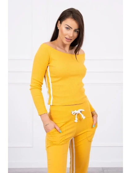 Súprava s dvojitými pruhmi horčica+biela Súprava s dvojitými pruhmi horčica+biela