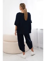 Bavlnená súprava blúzka + nohavice tmavomodrá