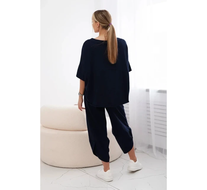 Bavlnená súprava blúzka + nohavice tmavomodrá