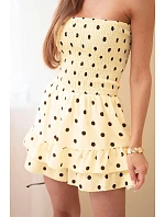 Dámsky viskózový overal s bodkami a volánom žltý