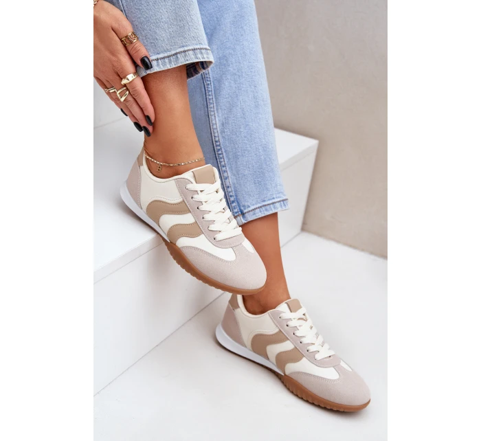 Klasyczne Sneakersy Damskie Z Eko Skóry Beżowe Maretina